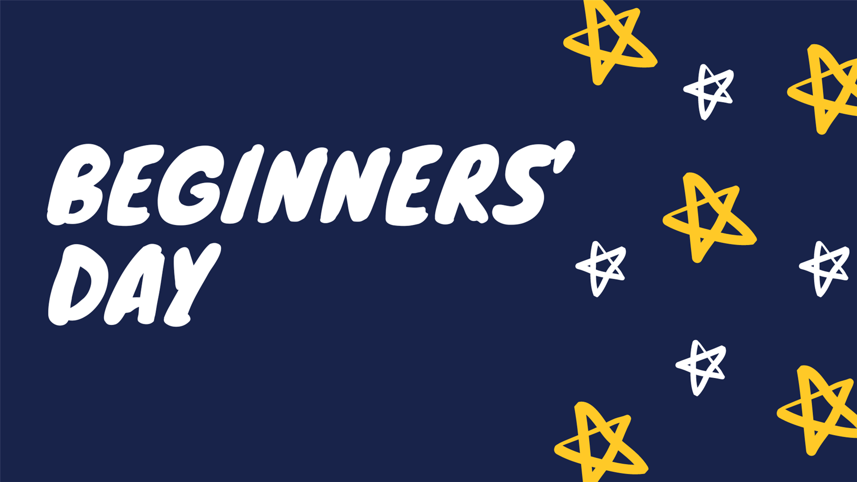  navy background hand drawn looking stars and Beginners' Day in white font